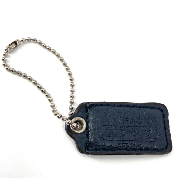 COACH Leatherware Horse and Carriage Navy Blue Leather Hang Tag Key Chain - Picture 1 of 3